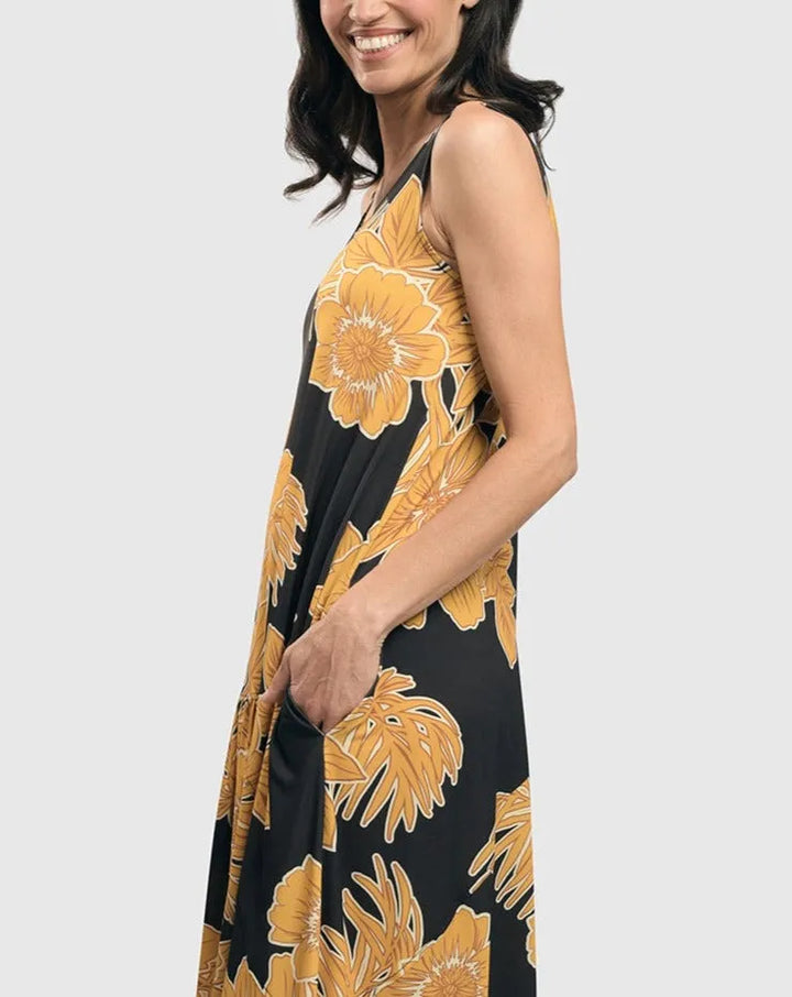 Aloha Sleeveless Maxi Dress, Gold