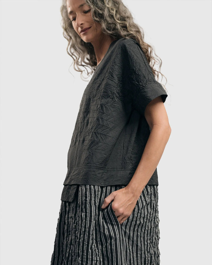 Urban Pinstripe Crinkle Maxi Dress, Silver/black