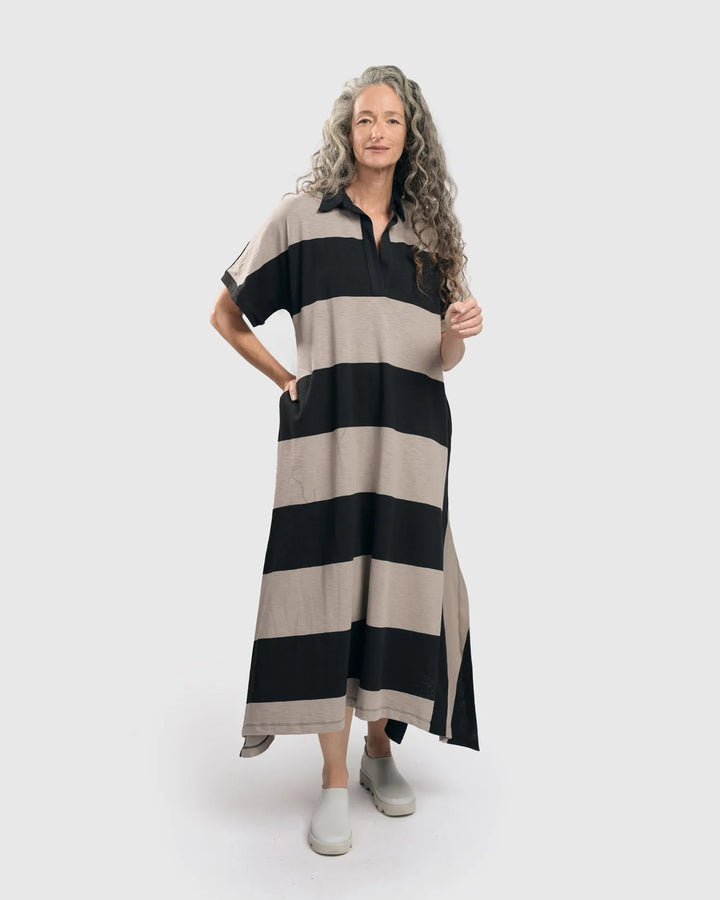 Urban Marci Rugby Stripe Maxi Dress, Ash/black