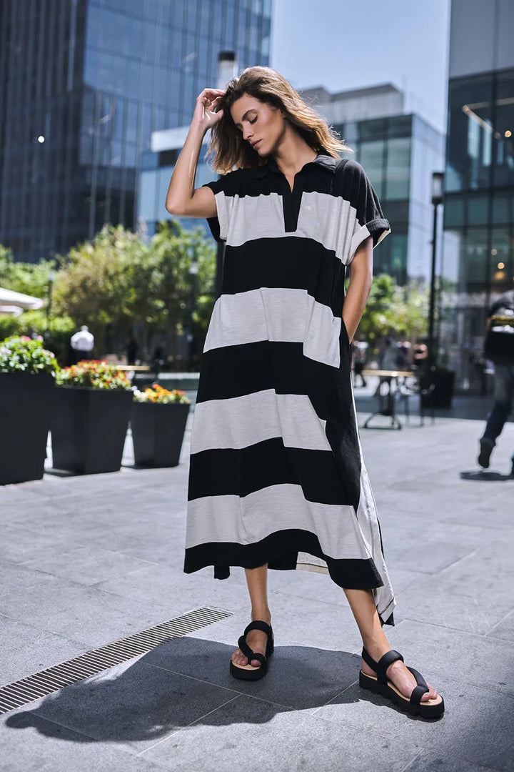 Urban Rugby Stripe Maxi Dress, White/black