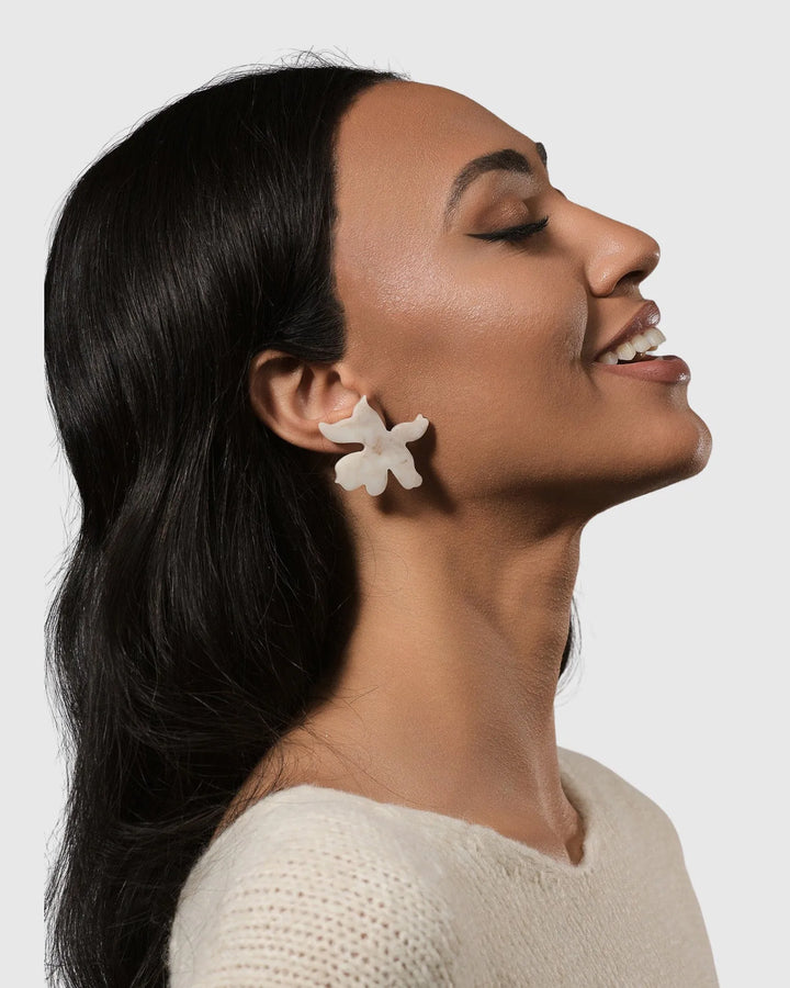 Lotus Clip Earrings, Oat