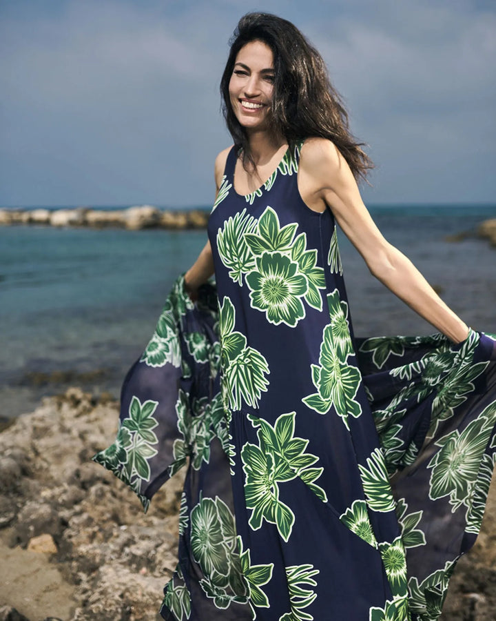 Aloha Sleeveless Maxi Dress, Royal/green