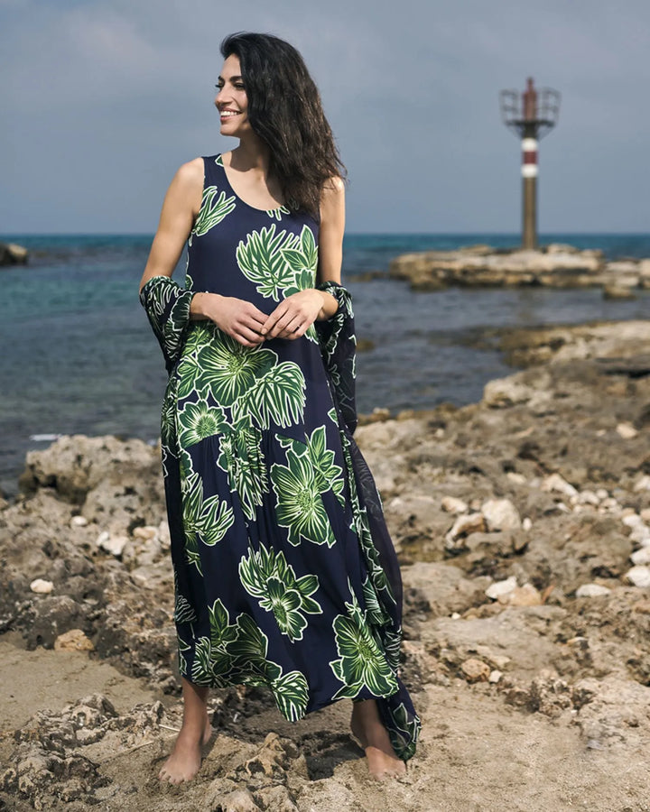 Aloha Sleeveless Maxi Dress, Royal/green