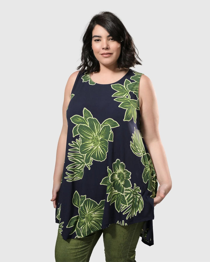 Dia Sleeveless Tunic Top, Royal/green