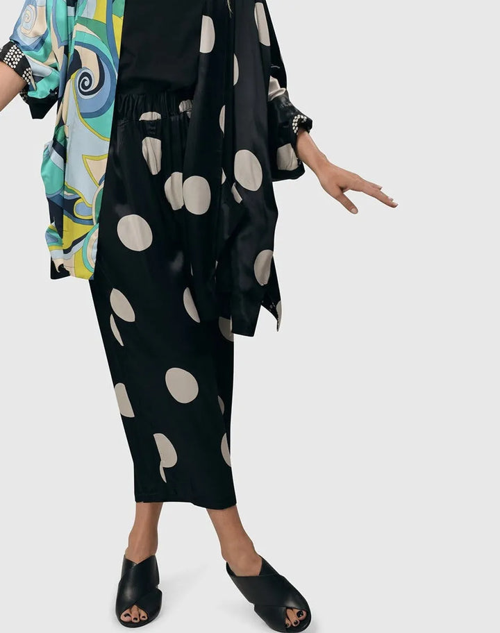 Moon Dot Pleated Trousers, Black/Ivory