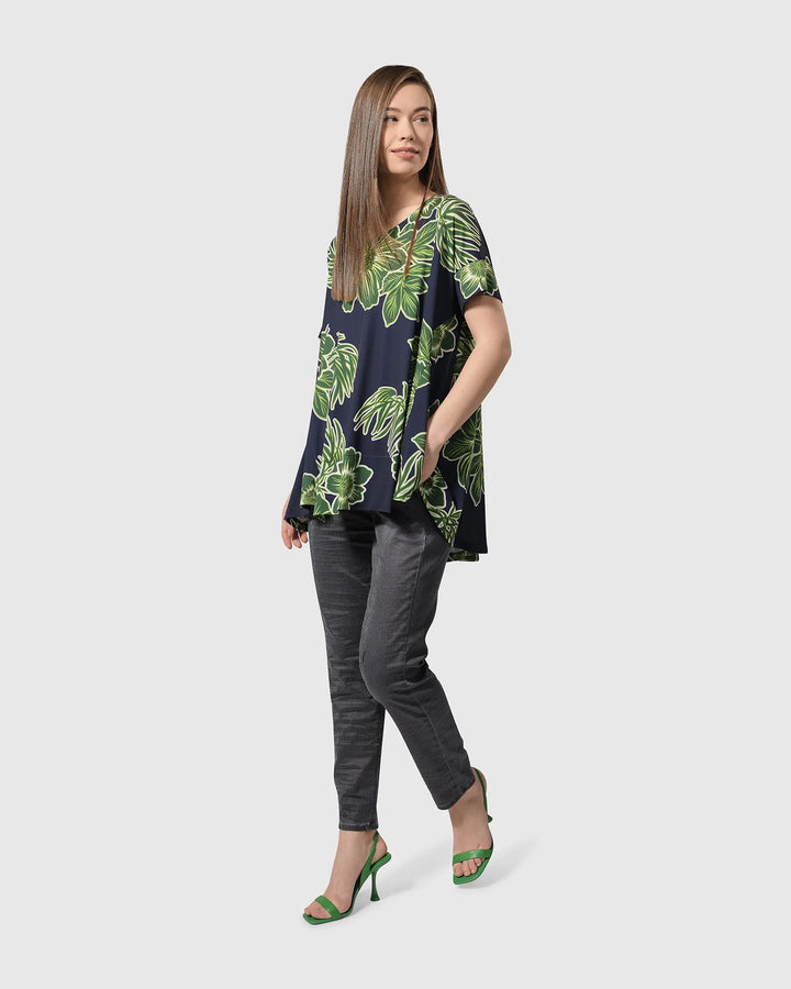 Hula Hi-Lo Swing Tunic Top, Royal/green