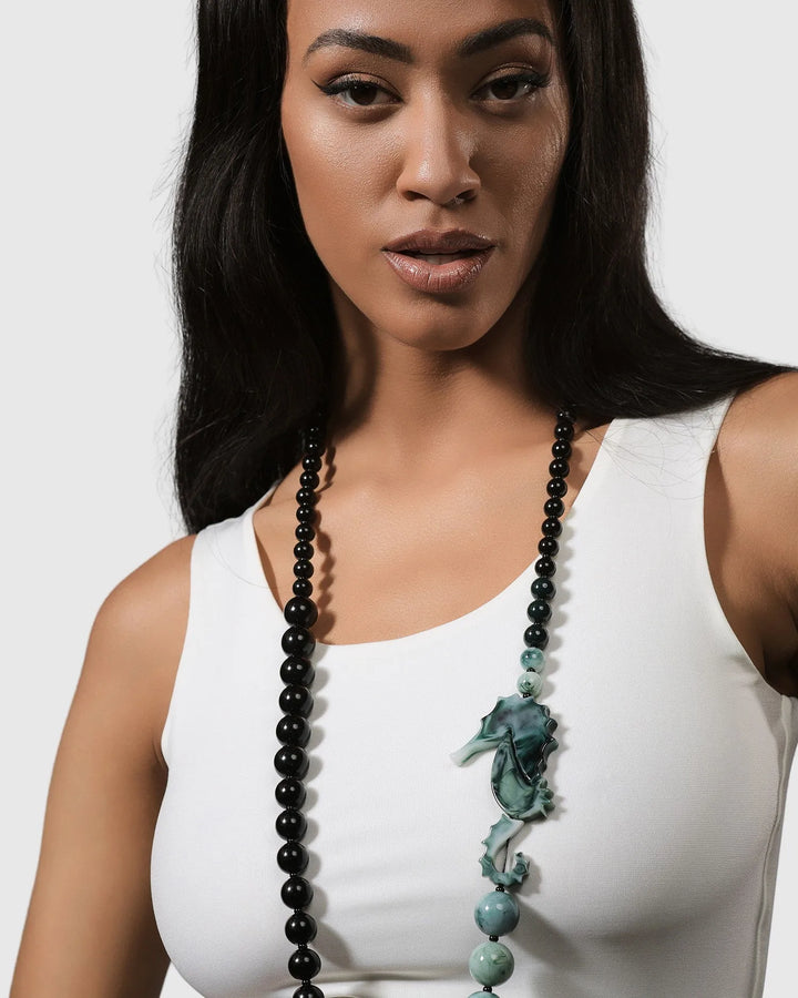 Seahorse Bead Necklace, Sea Green