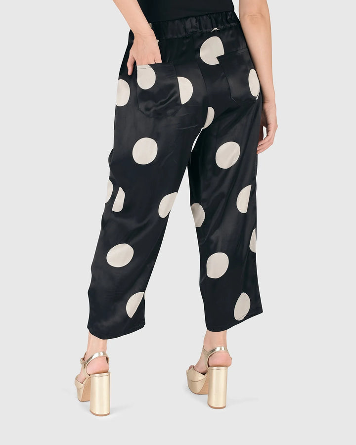 Moon Dot Pleated Trousers, Black/Ivory