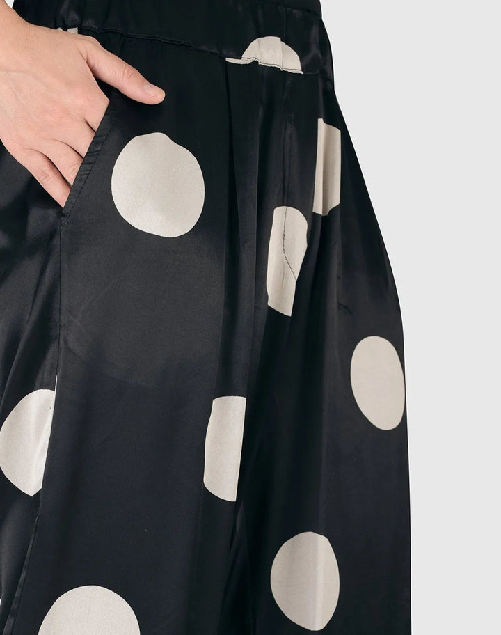 Moon Dot Pleated Trousers, Black/Ivory