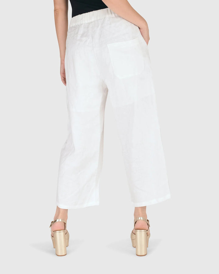 Breeze Linen Crop Pants, White