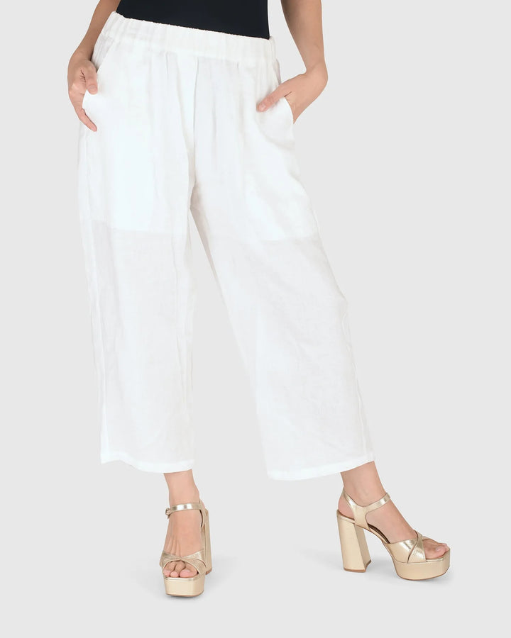Breeze Linen Crop Pants, White