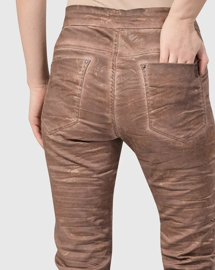 Distressed Iconic Stretch Jeans, Brown Wash