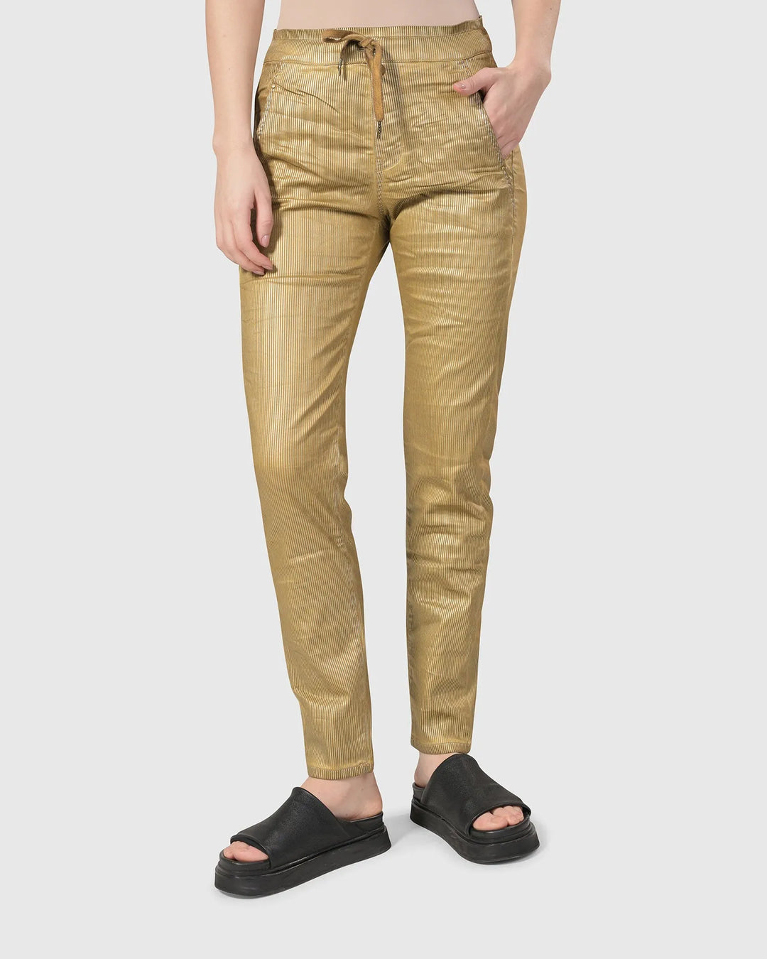 Pinstripe Iconic Stretch Jeans, Gold