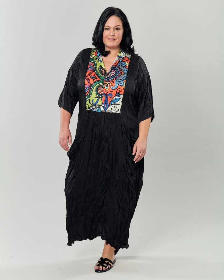 Paisley Bib Crinkle Maxi Dress, MultiP