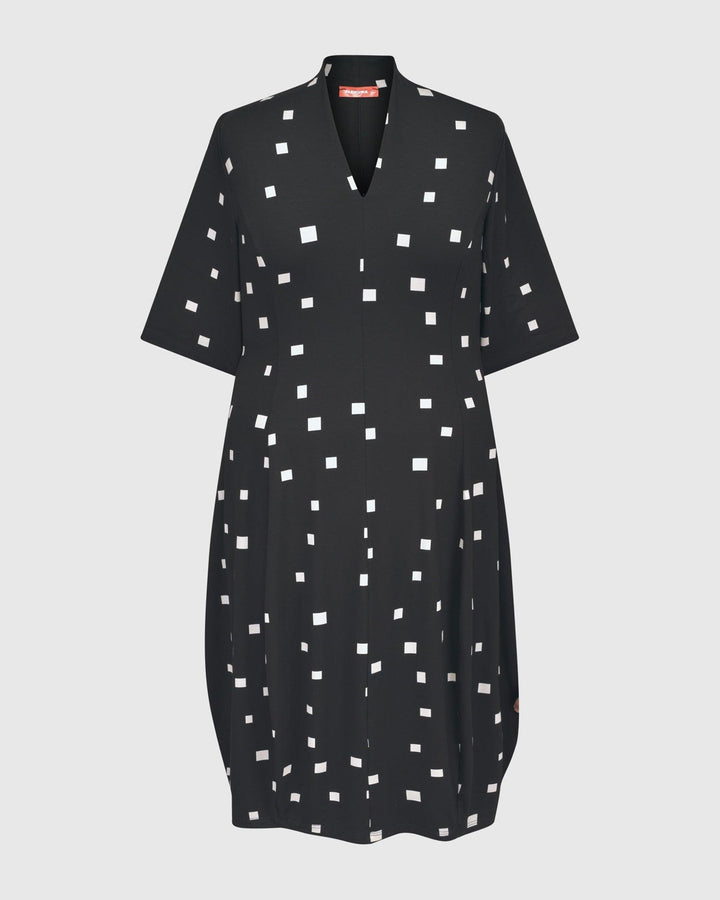 Carla Cocoon Midi Dress, Squares - Alembika Designer Women's Clothing