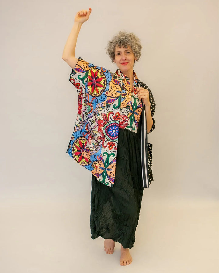 Paisley Bib Crinkle Maxi Dress, Multi