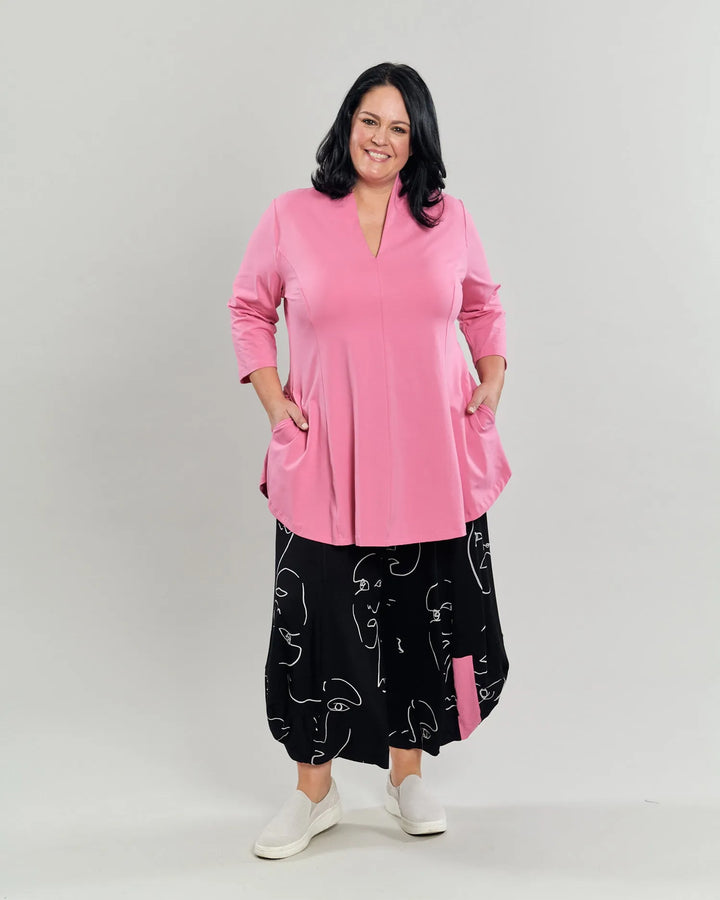 Gloria V-neck Tunic Top, Bazooka