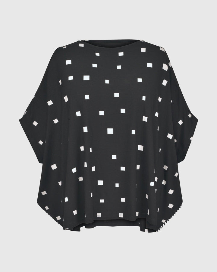 Boxy Dolman Cutout Top, Squares - Alembika Designer Women's Clothing