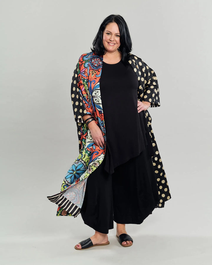 Paisley Dot Long Kimono Jacket, MultiP