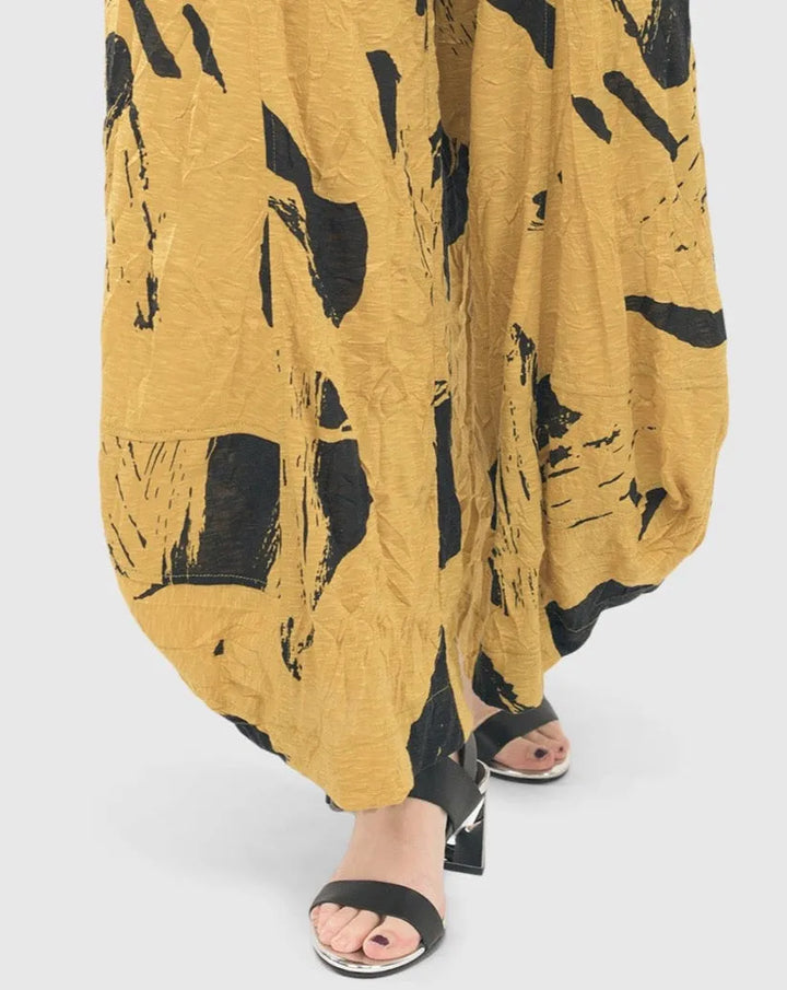 Yellow Crinkle Punto Pants for women over 40