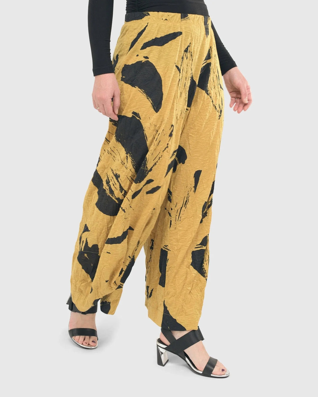 Yellow Crinkle Punto Pants for women over 40