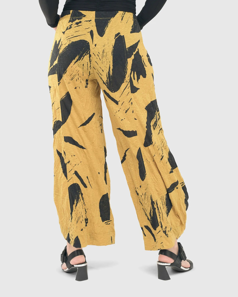Yellow Crinkle Punto Pants for women over 40