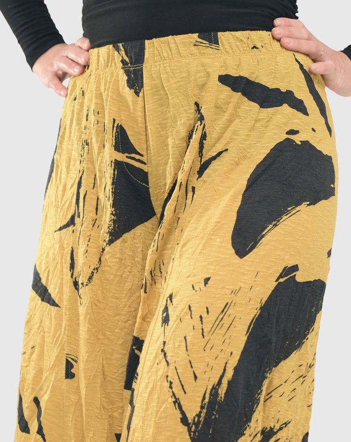 Yellow Crinkle Punto Pants for women over 40