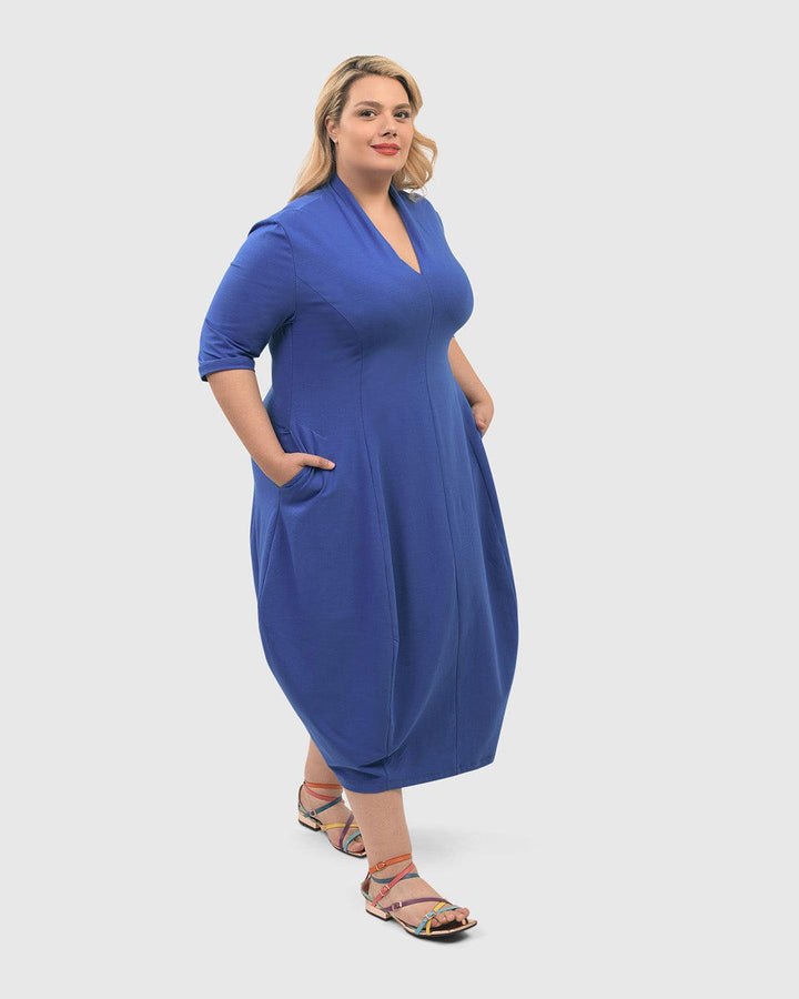 Carla Cocoon Midi Dress, Cobalt - Alembika Designer Women's Clothing