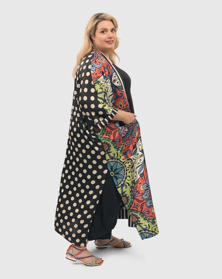 Paisley Dot Long Kimono Jacket, MultiP