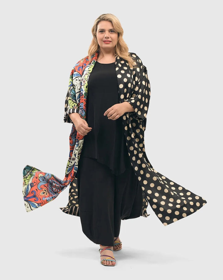 Paisley Dot Long Kimono Jacket, MultiP