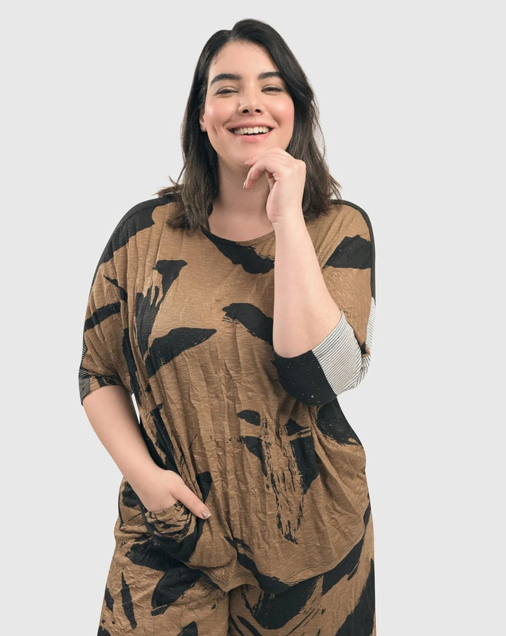 Sepia Crinkle Dolman Top for women over 40