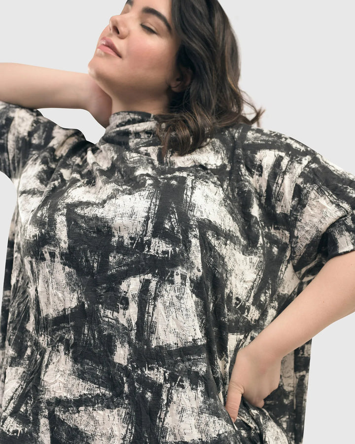 Black Crinkle Trapeze Top for women over 40