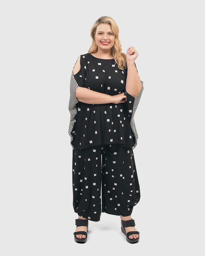 Boxy Dolman Cutout Top, Squares - Alembika Designer Women's Clothing