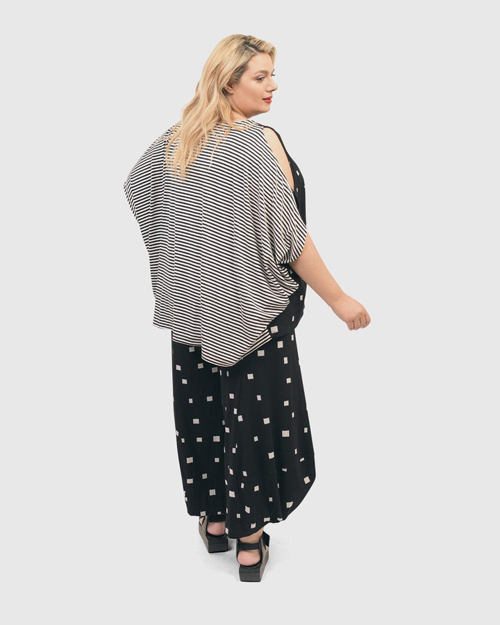 Boxy Dolman Cutout Top, Squares - Alembika Designer Women's Clothing