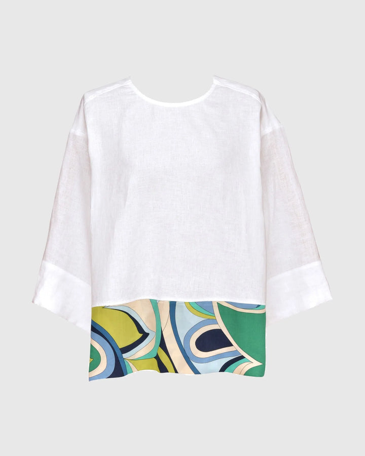 Lagoon Dot Linen Top, White