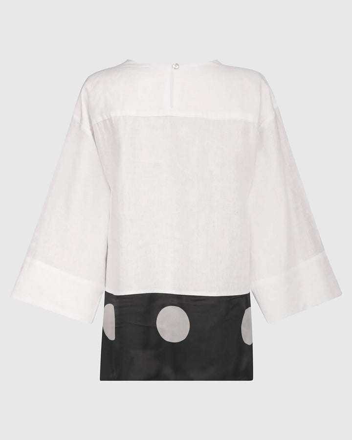 Lagoon Dot Linen Top, White