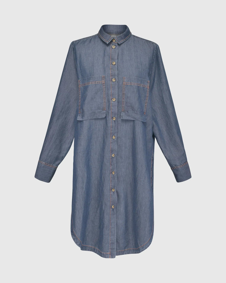 Rancho Chambray Tunic Shirt, Denim Blue