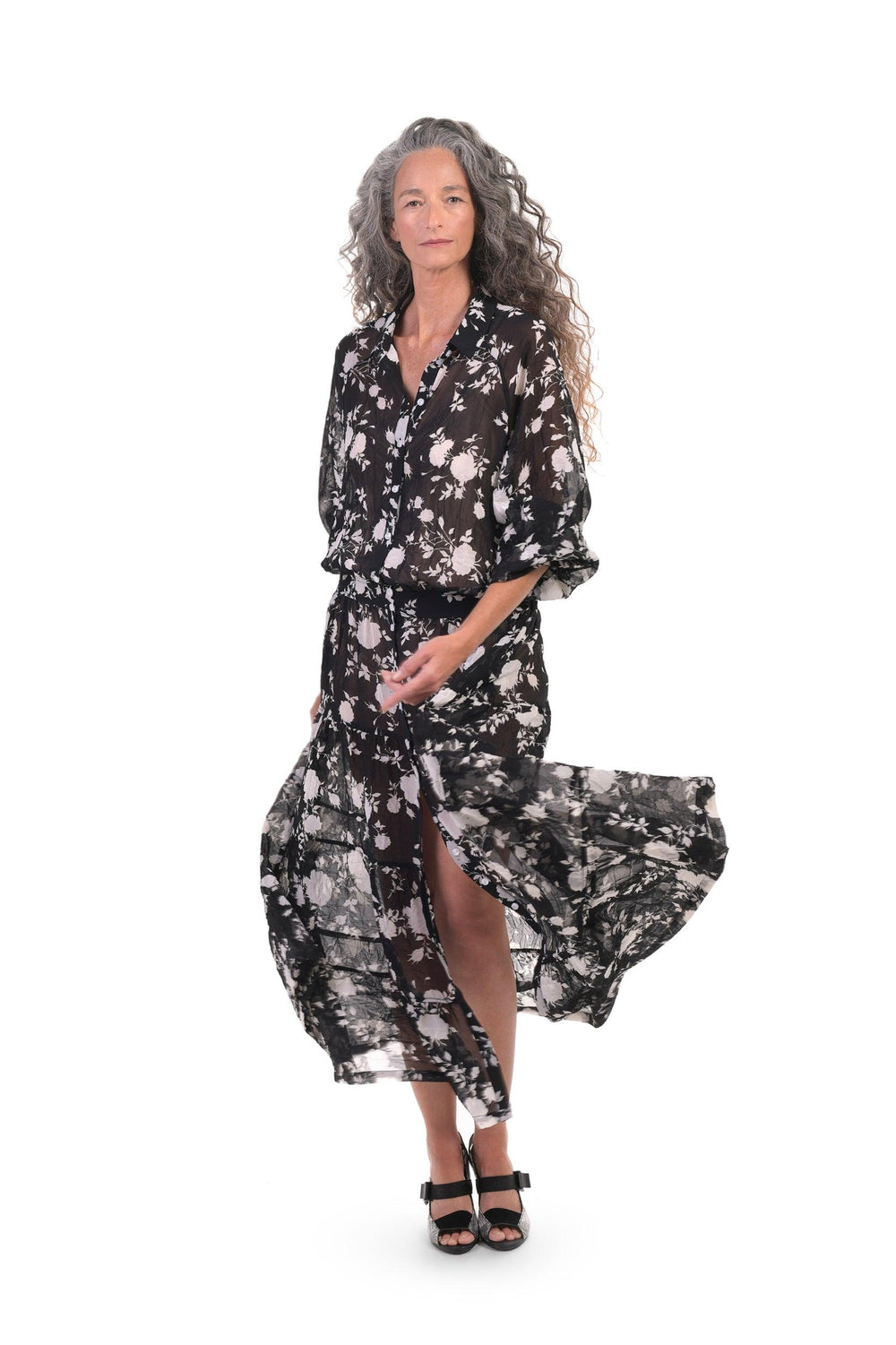 Floral Tiered Maxi Shirtdress - Alembika Designer Women's Clothing