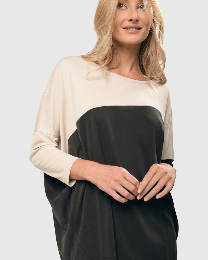 Yin Yang Dolman Top, Grey/Ivory