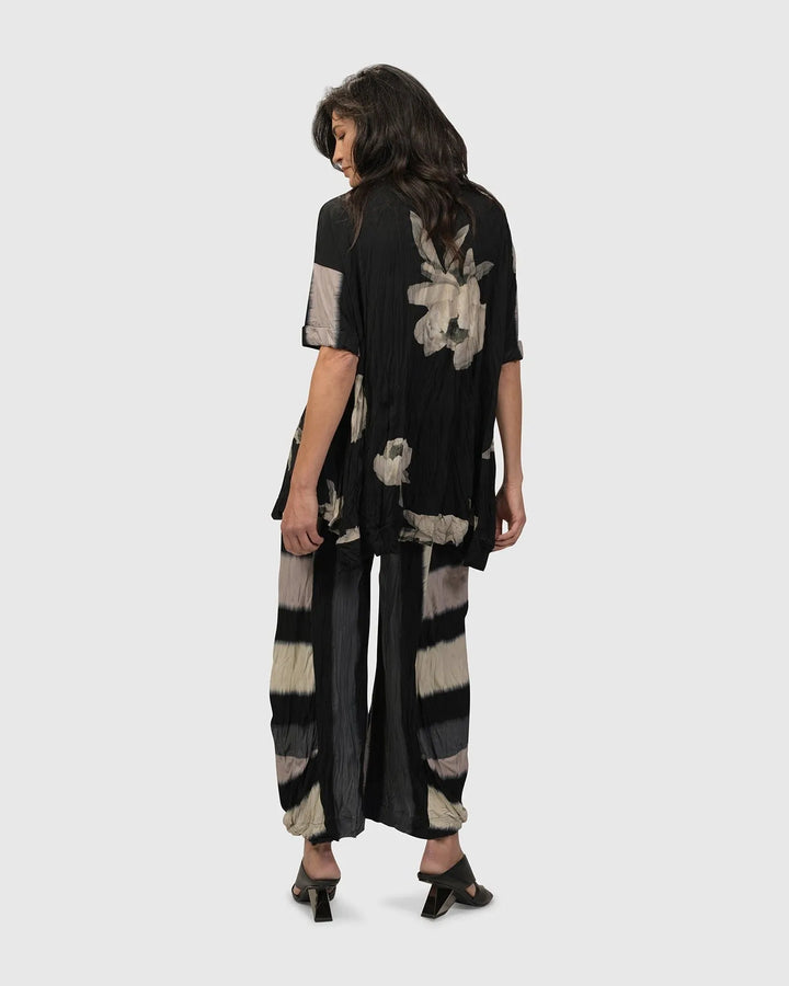 Laila Crinkle Trapeze Top, Stripe/roses