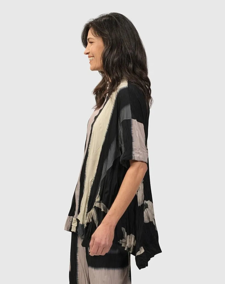 Laila Crinkle Trapeze Top, Stripe/roses