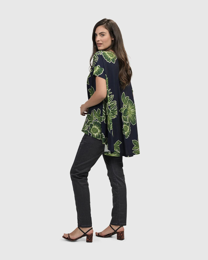 Hula Hi-Lo Swing Tunic Top, Royal/green