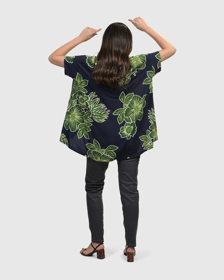 Hula Hi-Lo Swing Tunic Top, Royal/green