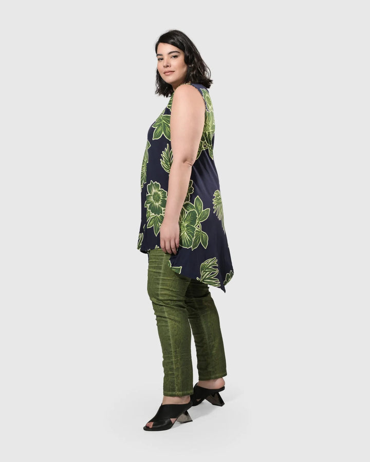 Dia Sleeveless Tunic Top, Royal/green