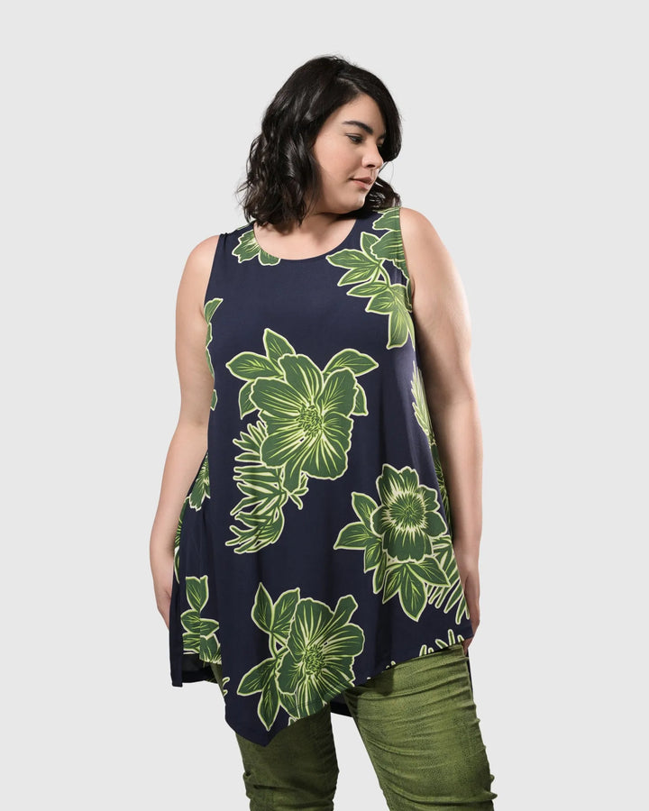Dia Sleeveless Tunic Top, Royal/green