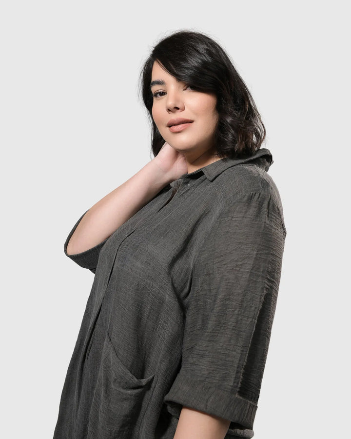 Dana Popover Blouse, Dove Grey