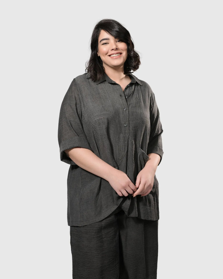 Dana Popover Blouse, Dove Grey