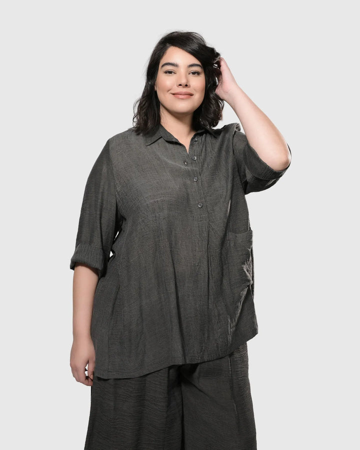 Dana Popover Blouse, Dove Grey