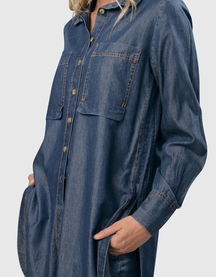 Rancho Chambray Tunic Shirt, Denim Blue