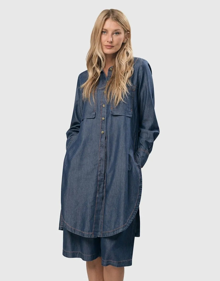 Rancho Chambray Tunic Shirt, Denim Blue